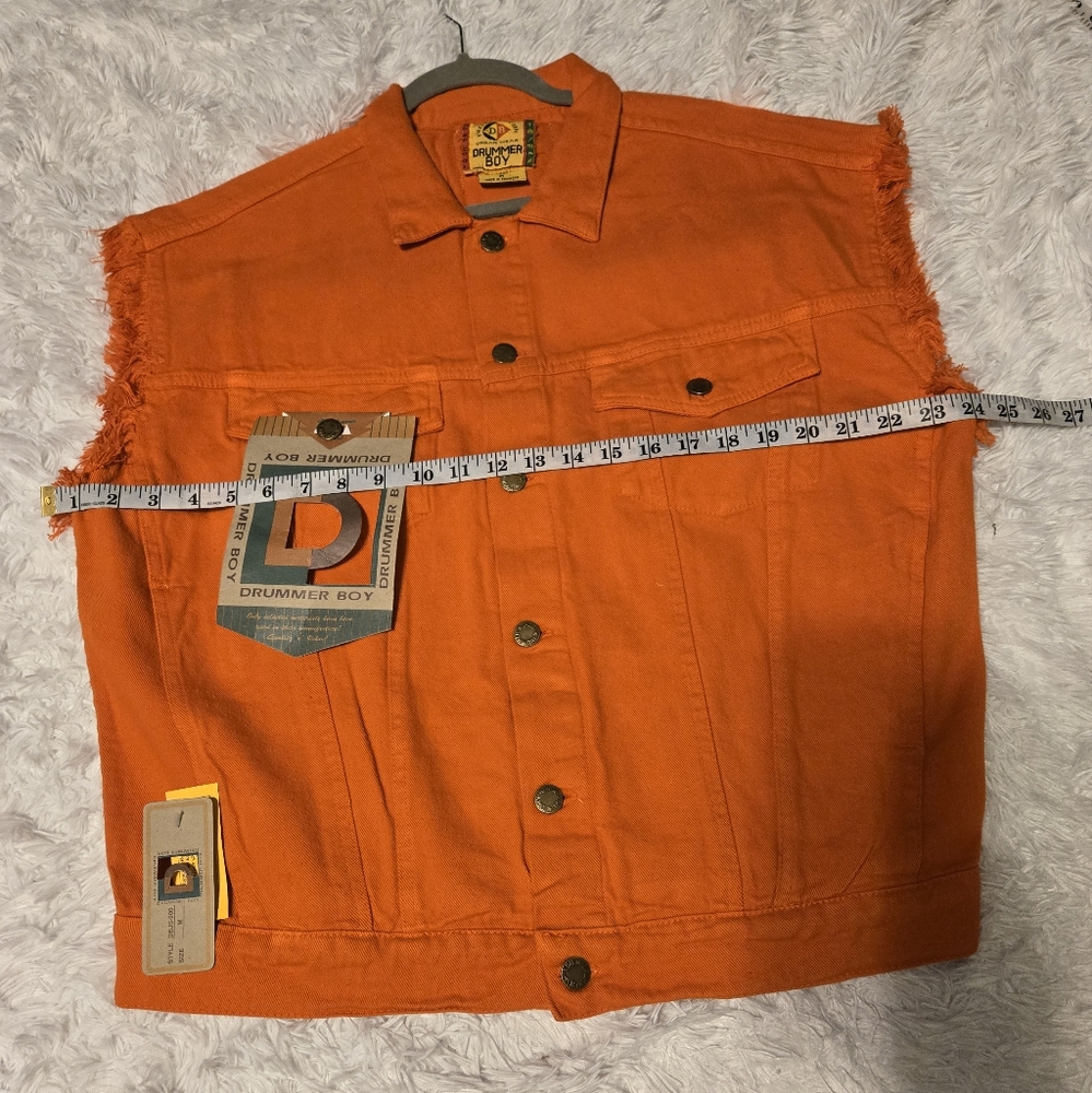 NWT Vintage 90s Deadstock Drummer Boy denim Jeans Jacket Vest Color Orange Sz M - Picture 3 of 8